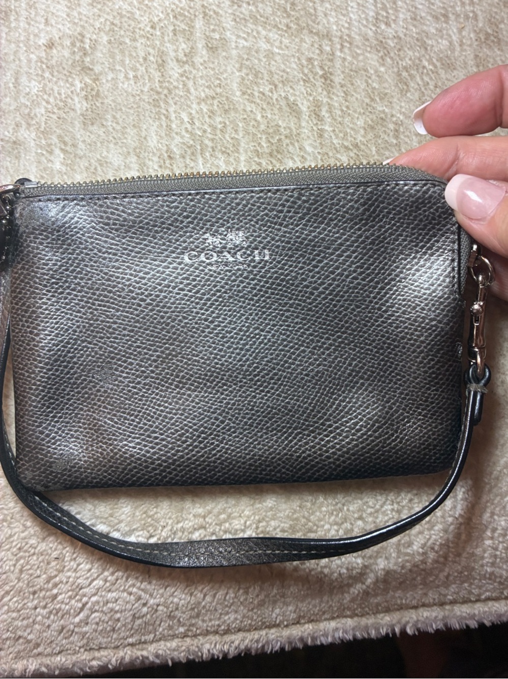 Coach Metallic Silver Leather Wristlet